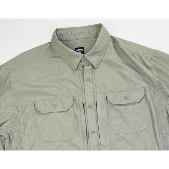 Kuhl Size XL Mens Khaki Green Nylon Polyester Back Vent Long Sleeve Logo Shirt - Picture 14 of 15